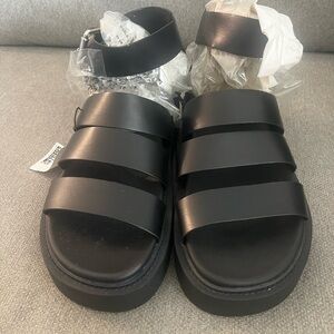 H&M Black Triple-Strap Platform Sandals